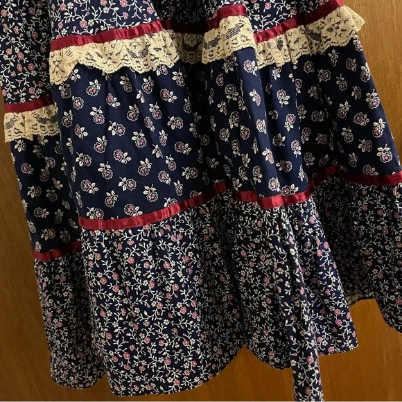 Gunne Sax by Jessica Mcclintock Calico Blue Dress Small Prairie - Picture 5 of 10